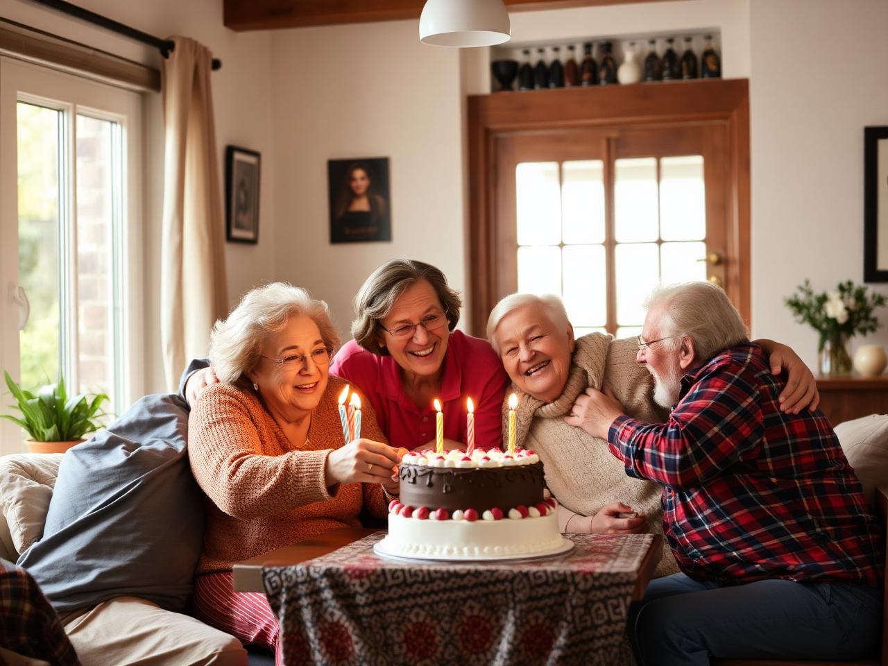 Familia multigeneracional celebrando un cumpleaños en casa